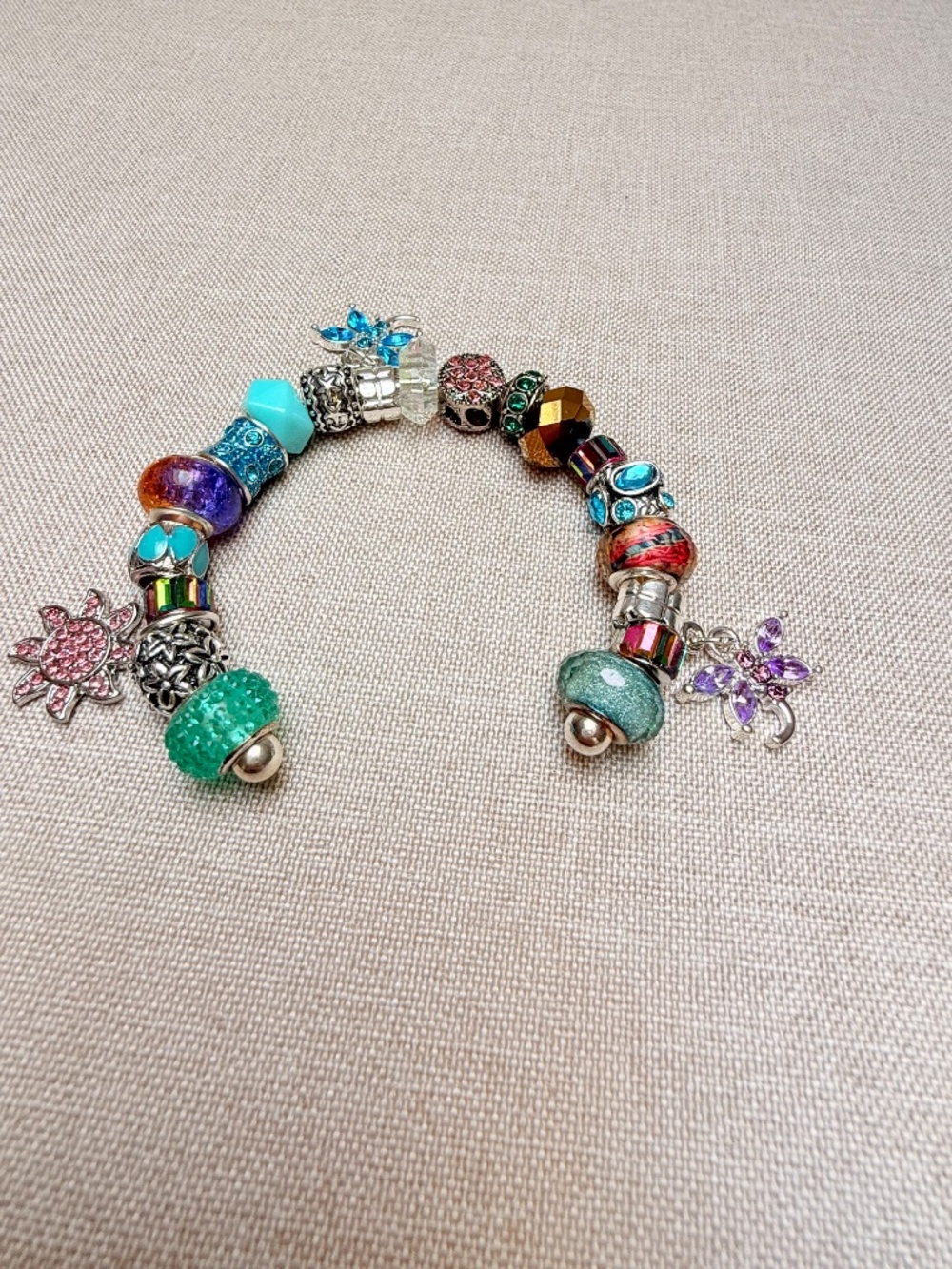 Beaded Pandora Style Charm Bracelet NOT Sterling Silver - Picture 8 of 10